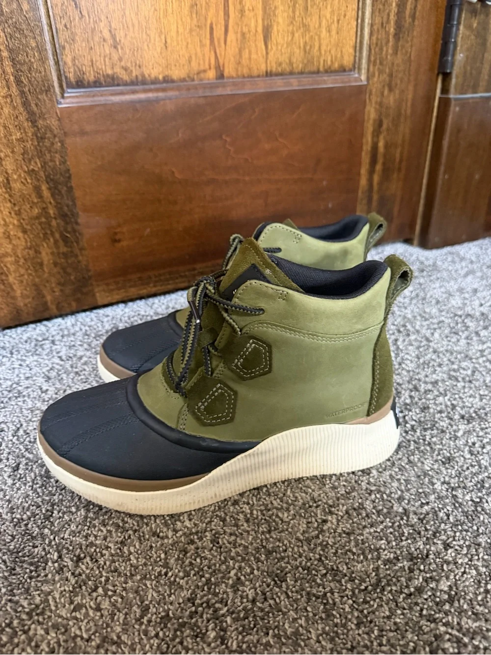 Sorel Olive Green & Black Waterproof Lace-Up Duck Boots